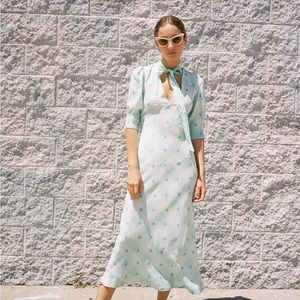 RIXO London Harper Puff Sleeve Maxi Dress Blue/Green Plaid Floral Print